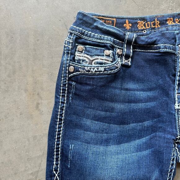 Rock Revival Essie Easy Straight Jeans Women's 27 Dark Wash Distressed Denim - Picture 3 of 15